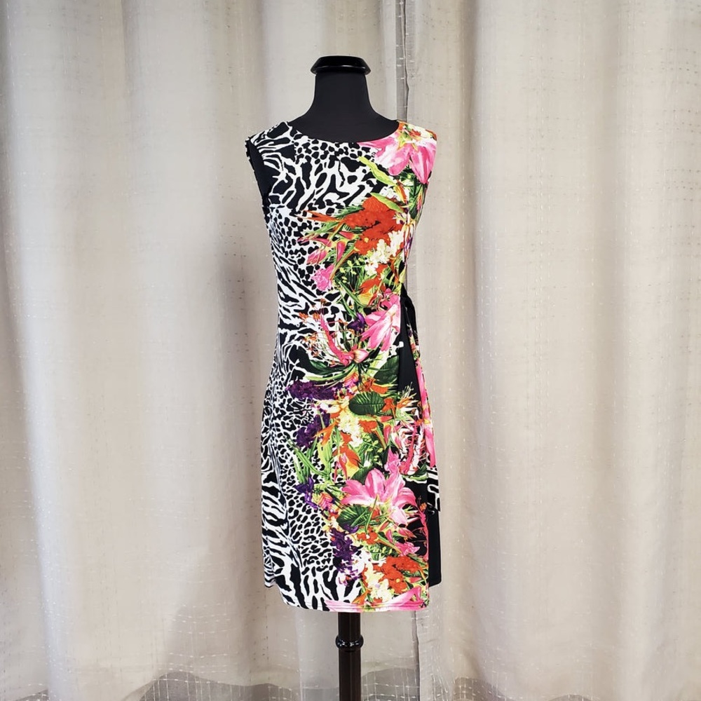 Colourful cocktail dress.